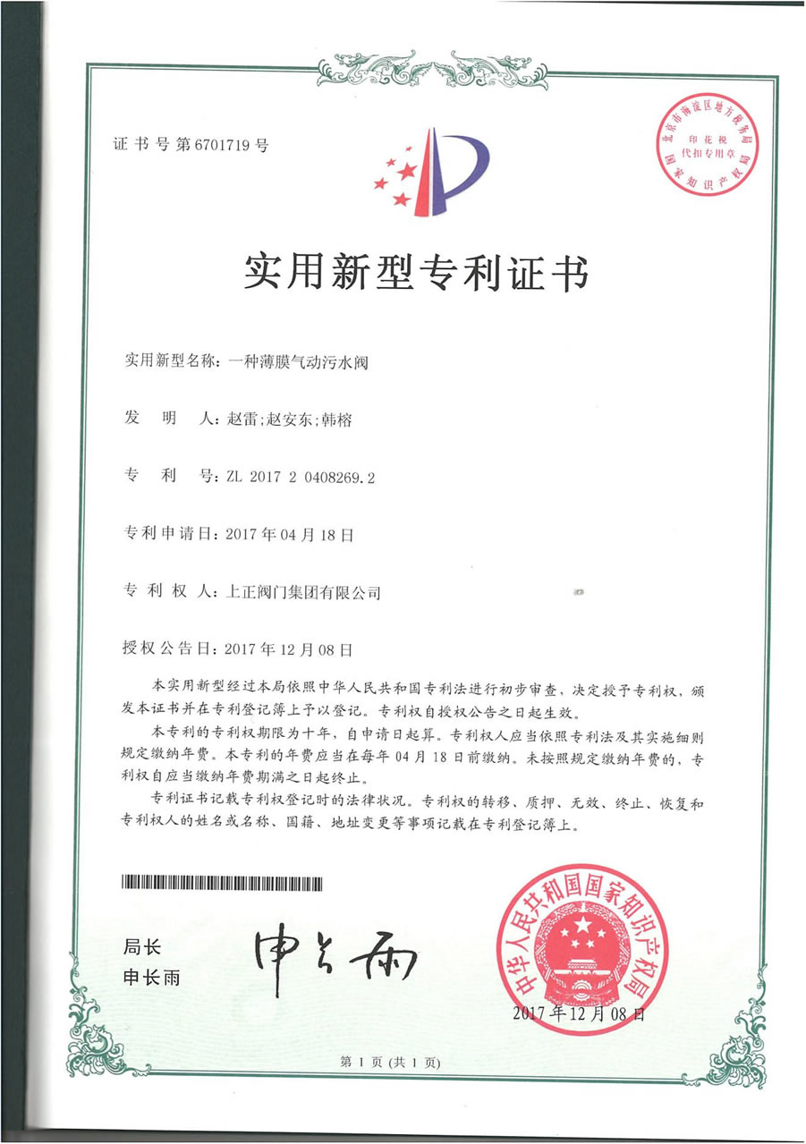 實(shí)用新型專利證書